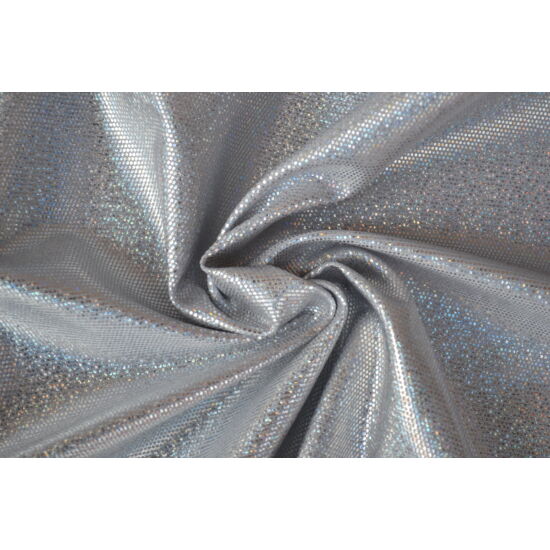 Ezüst hologrammos táncruha anyag, fogás és színminta 30x30 cm