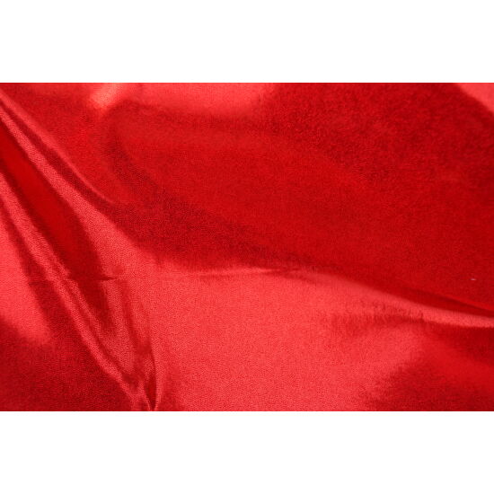 Piros pöttyös színes metál laminált táncruha anyag, fogás és színminta 30x30 cm