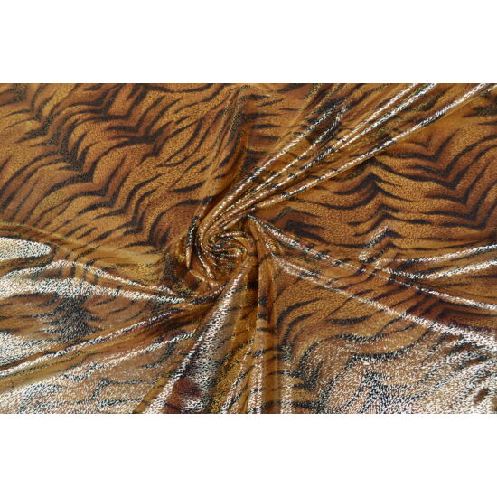 Tigris arany laminált táncruha anyag, fogás és színminta 30x30 cm